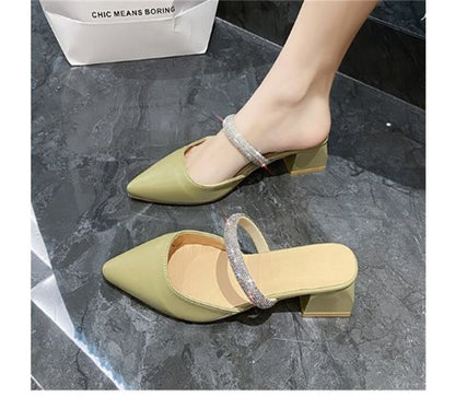 Rhinestone Chunky Heel Slide Sandals