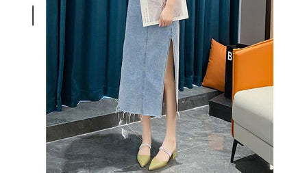 Rhinestone Chunky Heel Slide Sandals