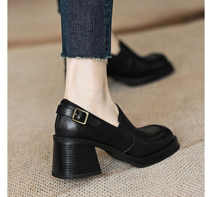 Block-Heel Buckled Loafers