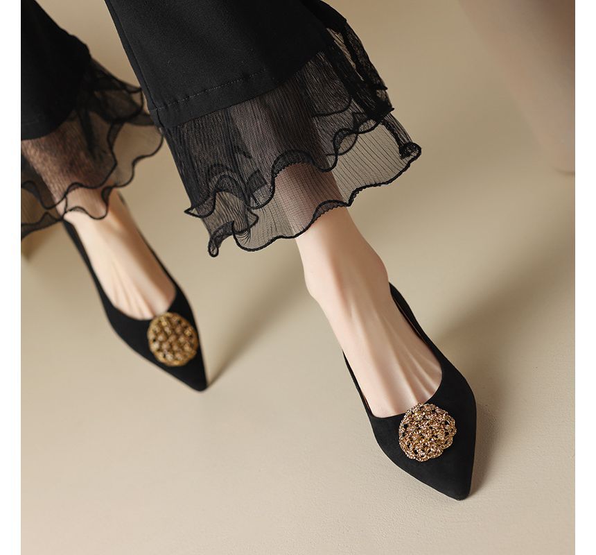 Kitten-Heel Rhinestone Pointed Pumps