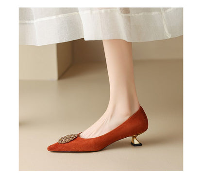 Kitten-Heel Rhinestone Pointed Pumps