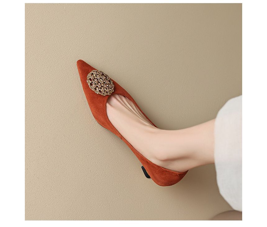 Kitten-Heel Rhinestone Pointed Pumps