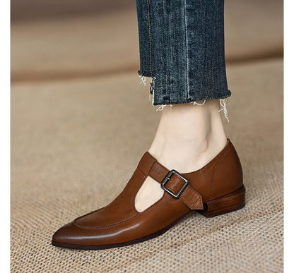 Pointed T-Strap Plain Mary Jane Shoes