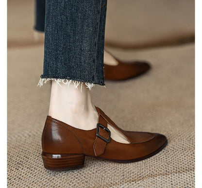 Pointed T-Strap Plain Mary Jane Shoes