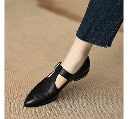 Pointed T-Strap Plain Mary Jane Shoes