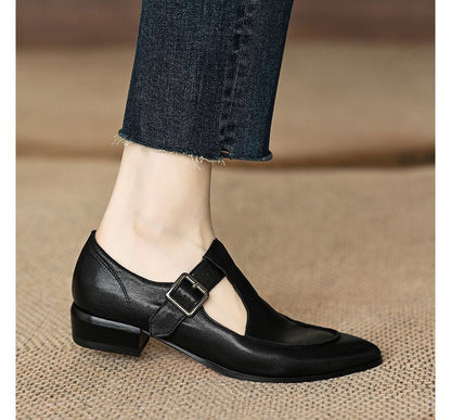 Pointed T-Strap Plain Mary Jane Shoes