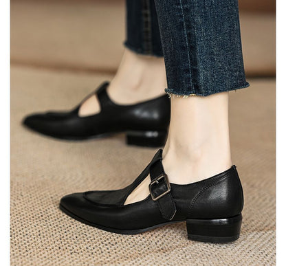 Pointed T-Strap Plain Mary Jane Shoes