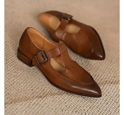 Pointed T-Strap Plain Mary Jane Shoes