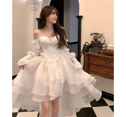 Low Sweetheart Mesh Long-Sleeve Evening Gown High Neckline