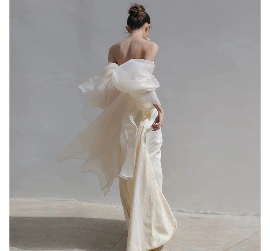 Off-Shoulder Gown Evening Puff-Sleeve Plain Sheath