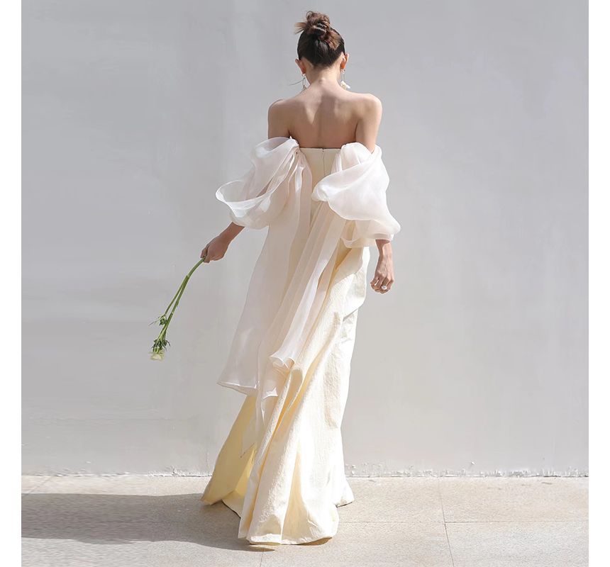 Off-Shoulder Gown Evening Puff-Sleeve Plain Sheath