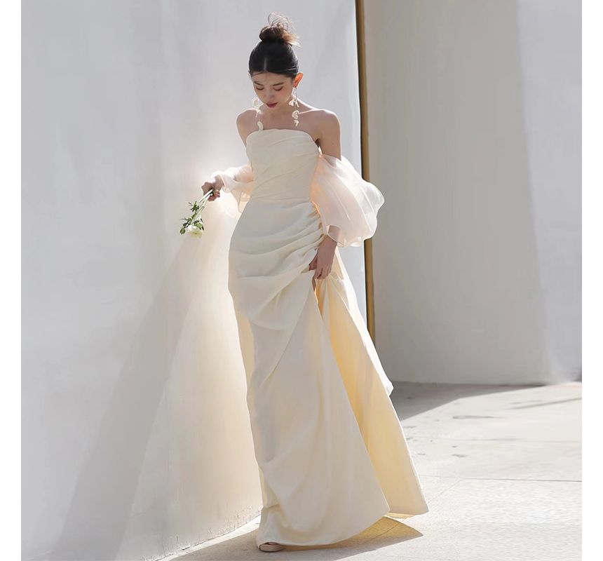 Off-Shoulder Gown Evening Puff-Sleeve Plain Sheath