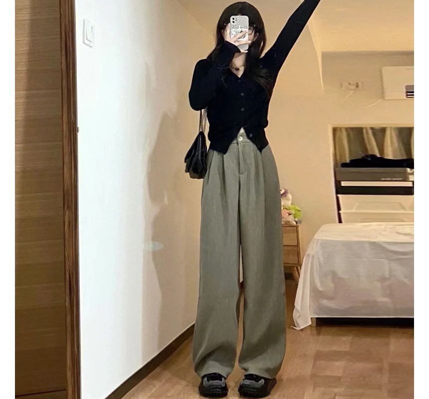 High Rise Plain Wide Leg Suit Pants