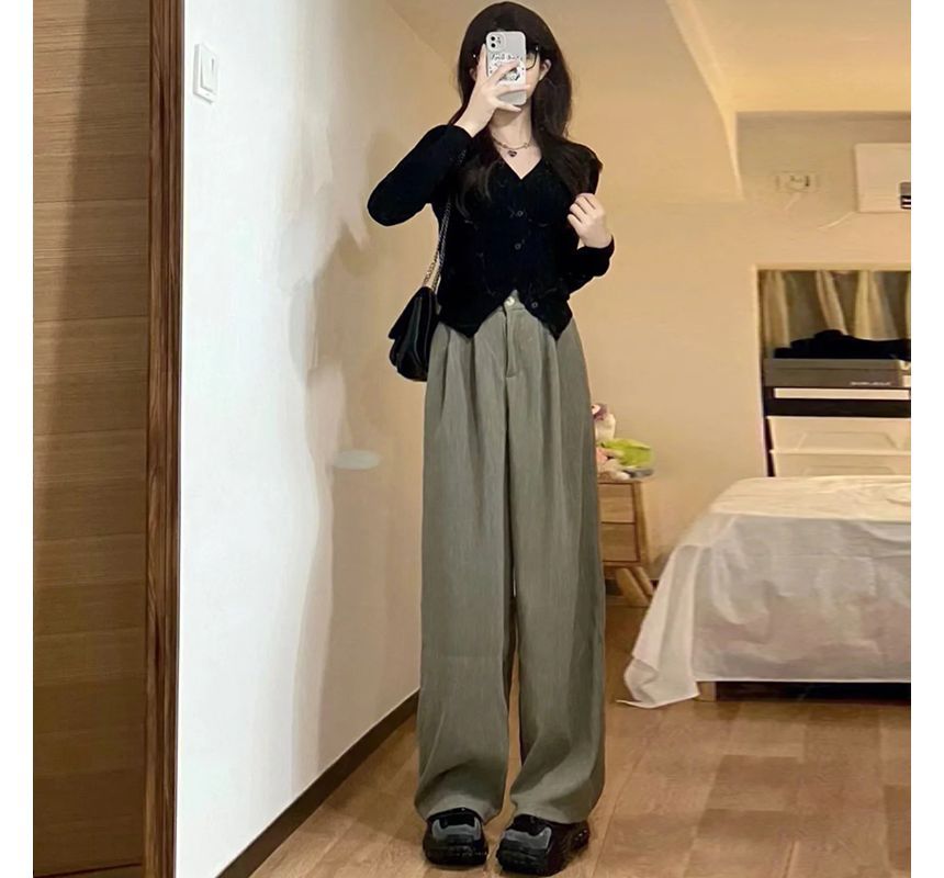 High Rise Plain Wide Leg Suit Pants