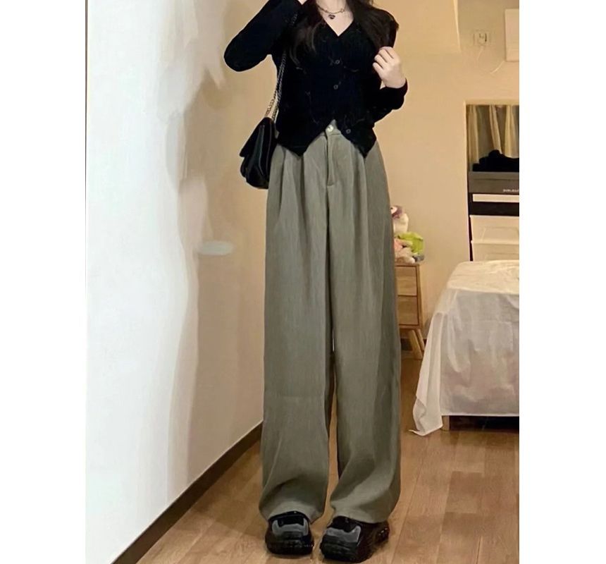 High Rise Plain Wide Leg Suit Pants