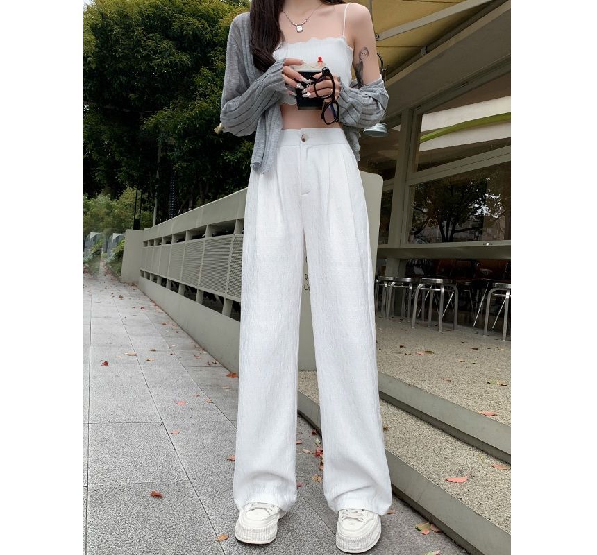 High Rise Plain Wide Leg Suit Pants