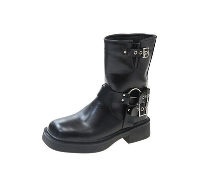 Short Boots Heel Buckled Chunky
