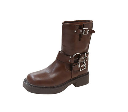 Short Boots Heel Buckled Chunky