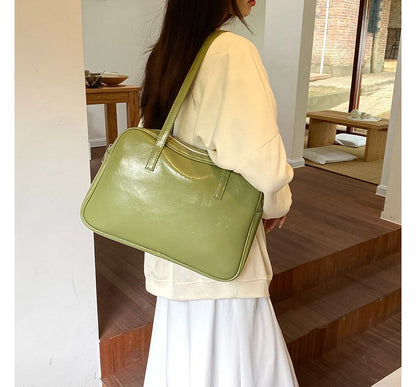 Plain Faux Leather Carryall Bag