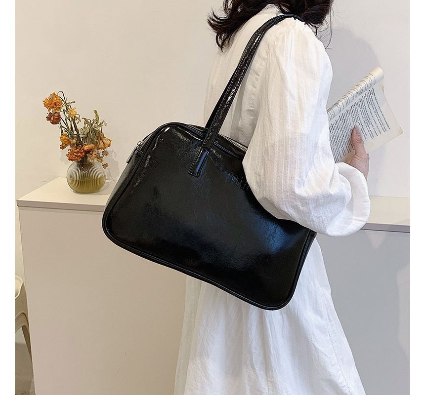 Plain Faux Leather Carryall Bag