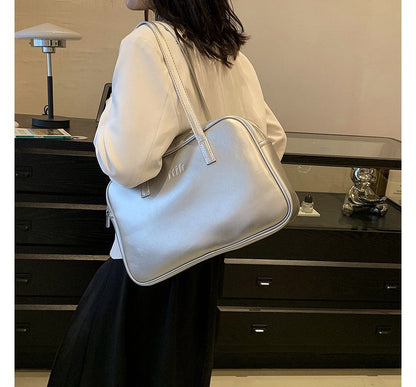 Plain Faux Leather Carryall Bag