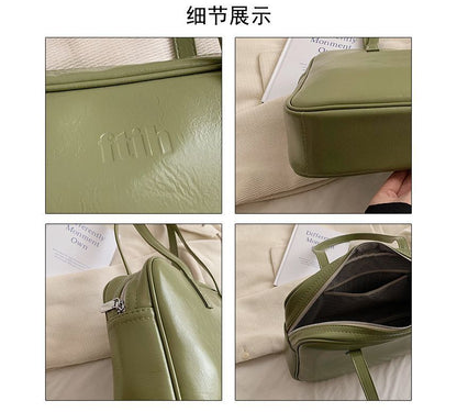 Plain Faux Leather Carryall Bag