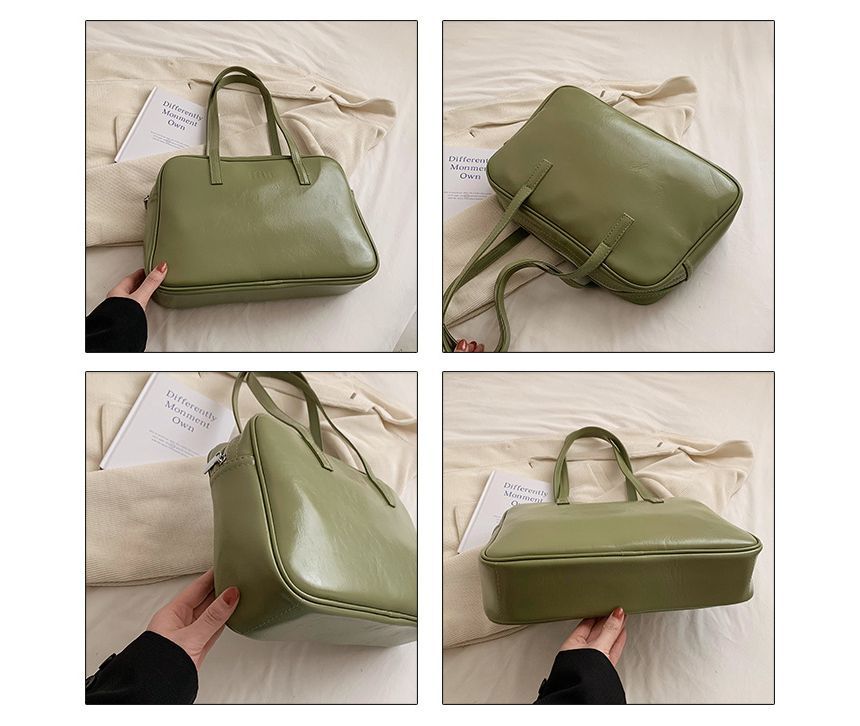 Plain Faux Leather Carryall Bag