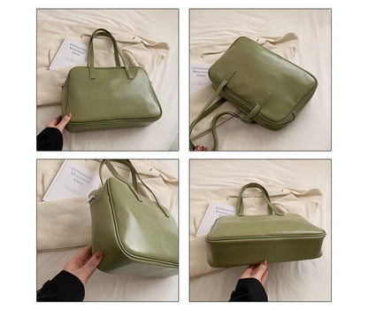 Plain Faux Leather Carryall Bag