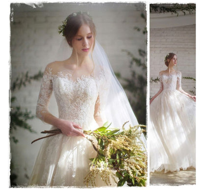 A-Line Gown Lace 3/4-Sleeve Wedding