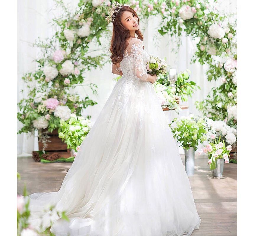 A-Line Gown Lace 3/4-Sleeve Wedding