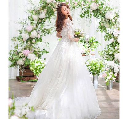 A-Line Gown Lace 3/4-Sleeve Wedding