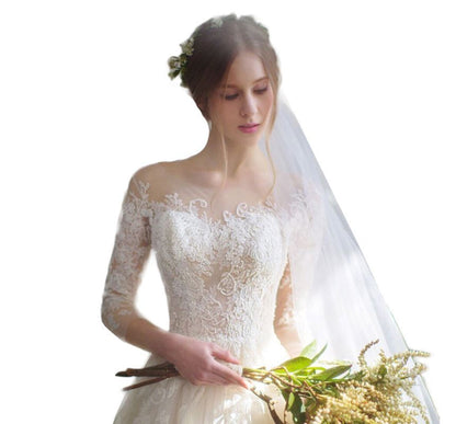 A-Line Gown Lace 3/4-Sleeve Wedding