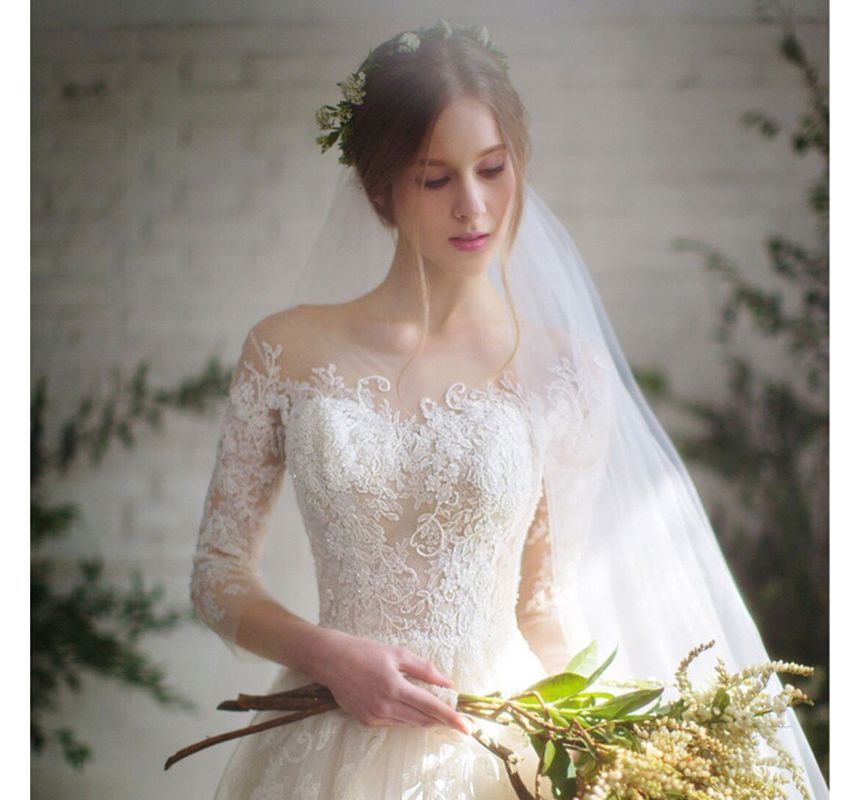 A-Line Gown Lace 3/4-Sleeve Wedding