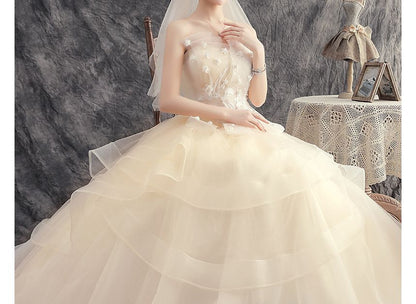 Strapless Flower Accent Wedding Ball Gown