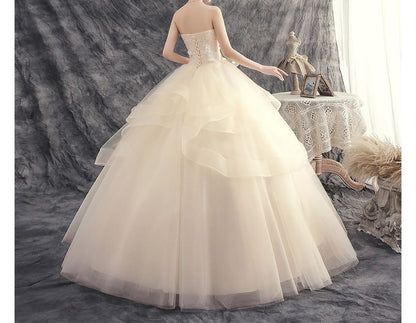 Strapless Flower Accent Wedding Ball Gown