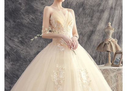 Strapless Flower Accent Wedding Ball Gown