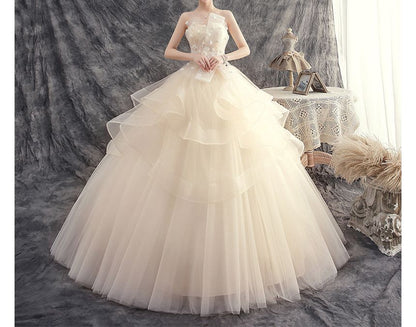 Strapless Flower Accent Wedding Ball Gown