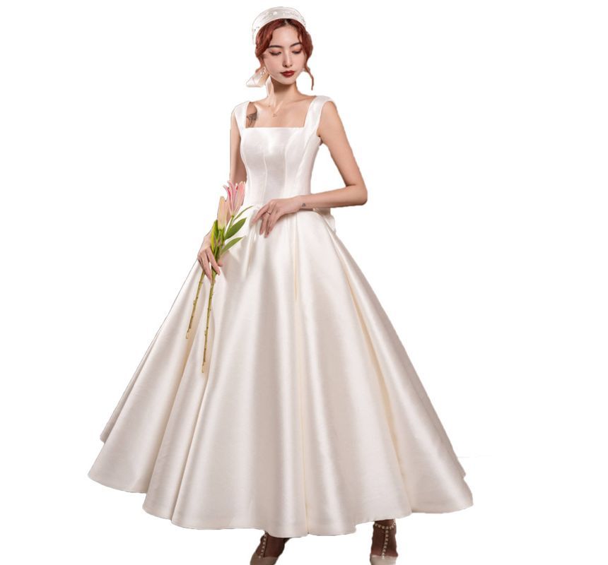 Designs) Gown (Various Evening Strap Wide Square-Neck A-Line