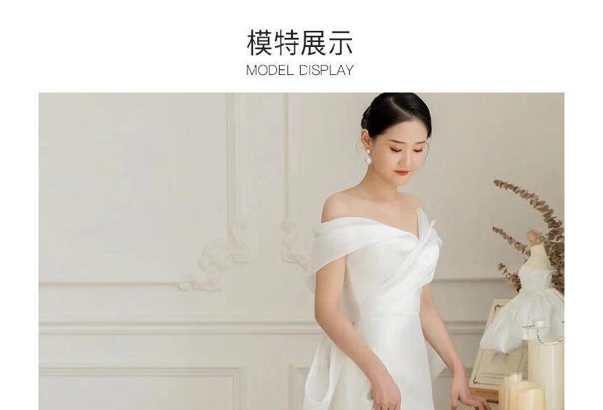 Off-Shoulder Shirred Bow-Back A-Line Wedding Gown