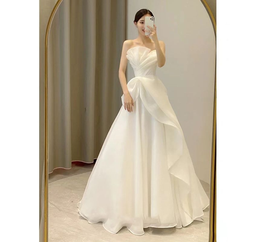 Wedding Gown Ball Strapless Asymmetrical Shirred Ruffled