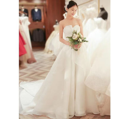 Wedding Gown Ball Strapless Asymmetrical Shirred Ruffled