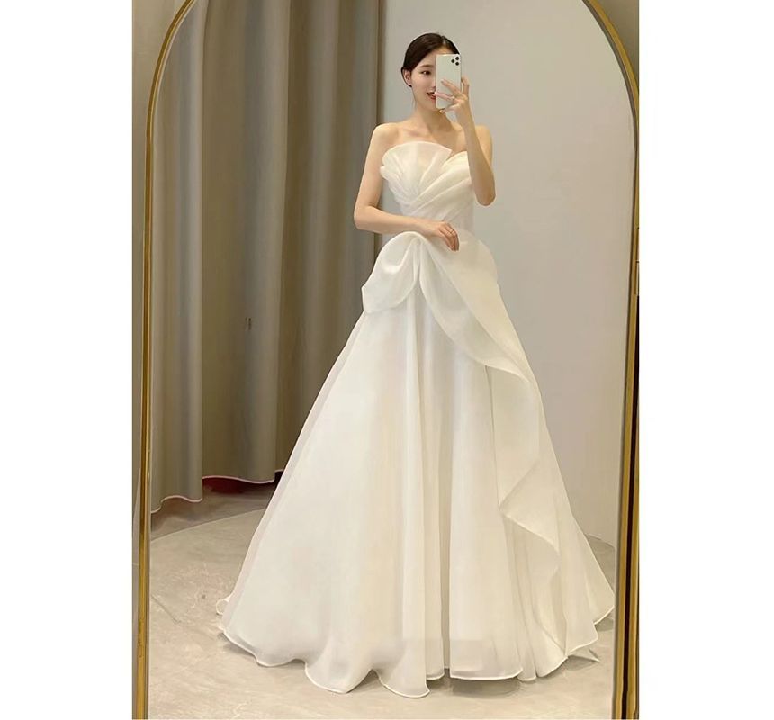 Wedding Gown Ball Strapless Asymmetrical Shirred Ruffled