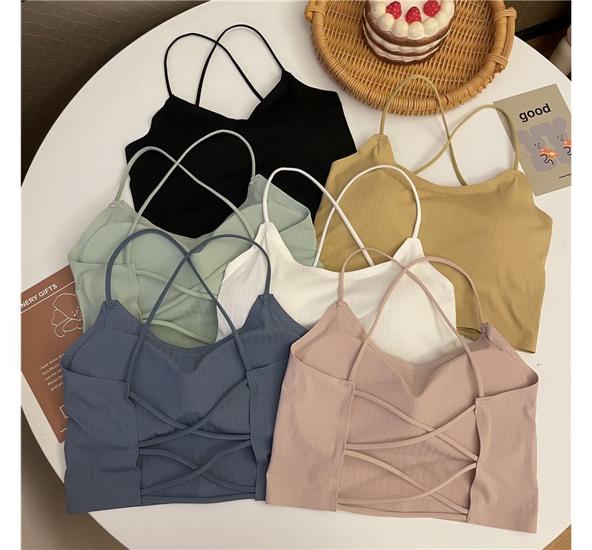 Plain Criss Cross Padded Crop Camisole Top
