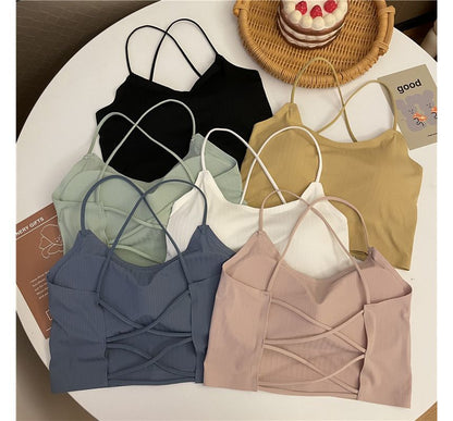 Plain Criss Cross Padded Crop Camisole Top