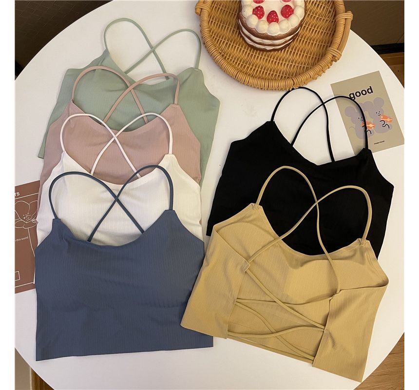 Plain Criss Cross Padded Crop Camisole Top