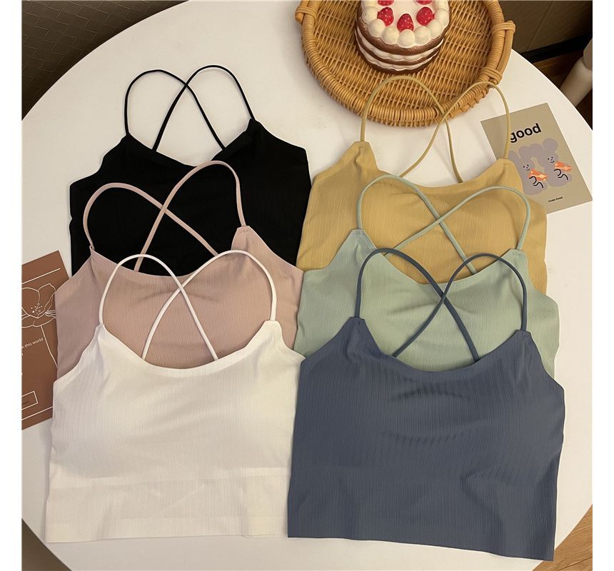 Plain Criss Cross Padded Crop Camisole Top