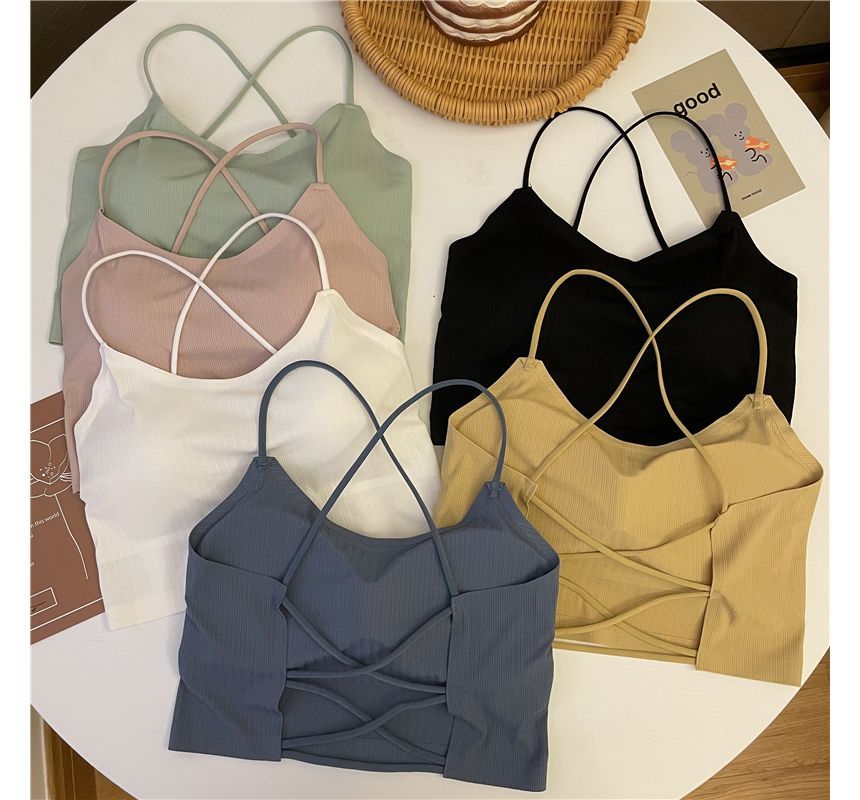 Plain Criss Cross Padded Crop Camisole Top