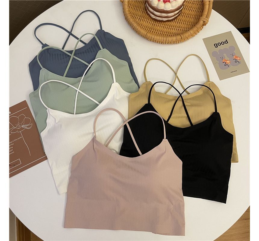 Plain Criss Cross Padded Crop Camisole Top