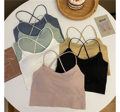 Plain Criss Cross Padded Crop Camisole Top