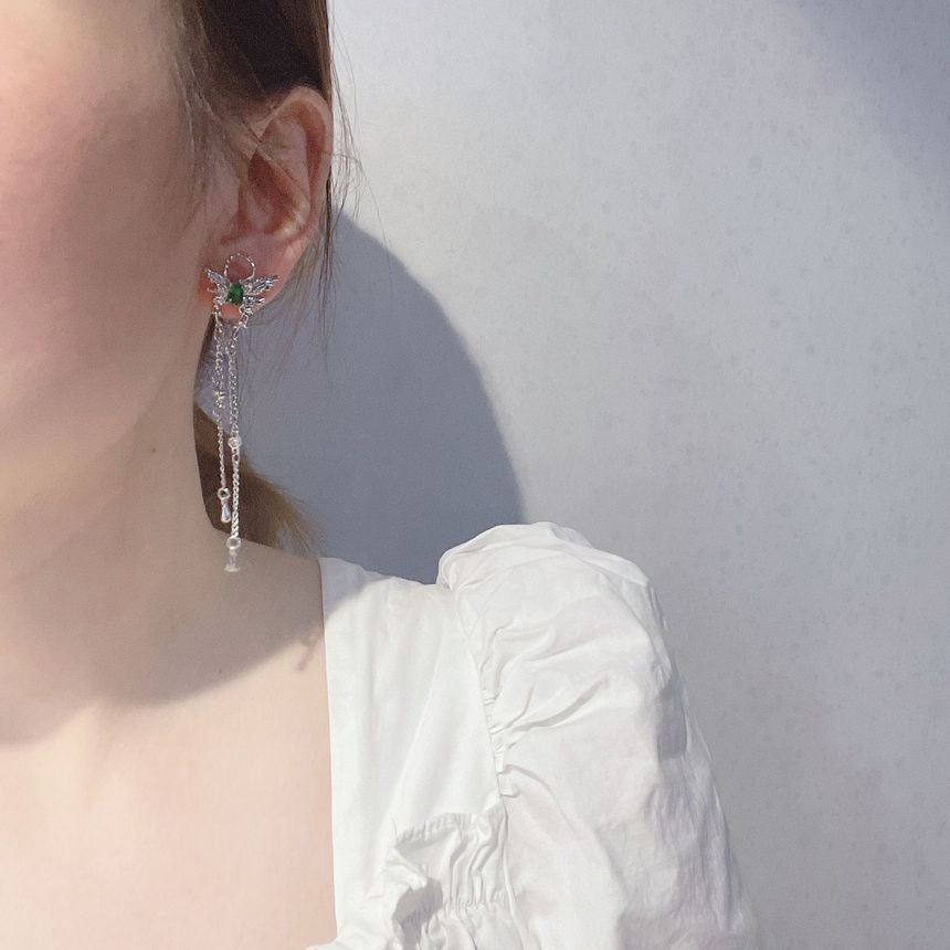 Earring Fringed Butterfly Rhinestone Alloy